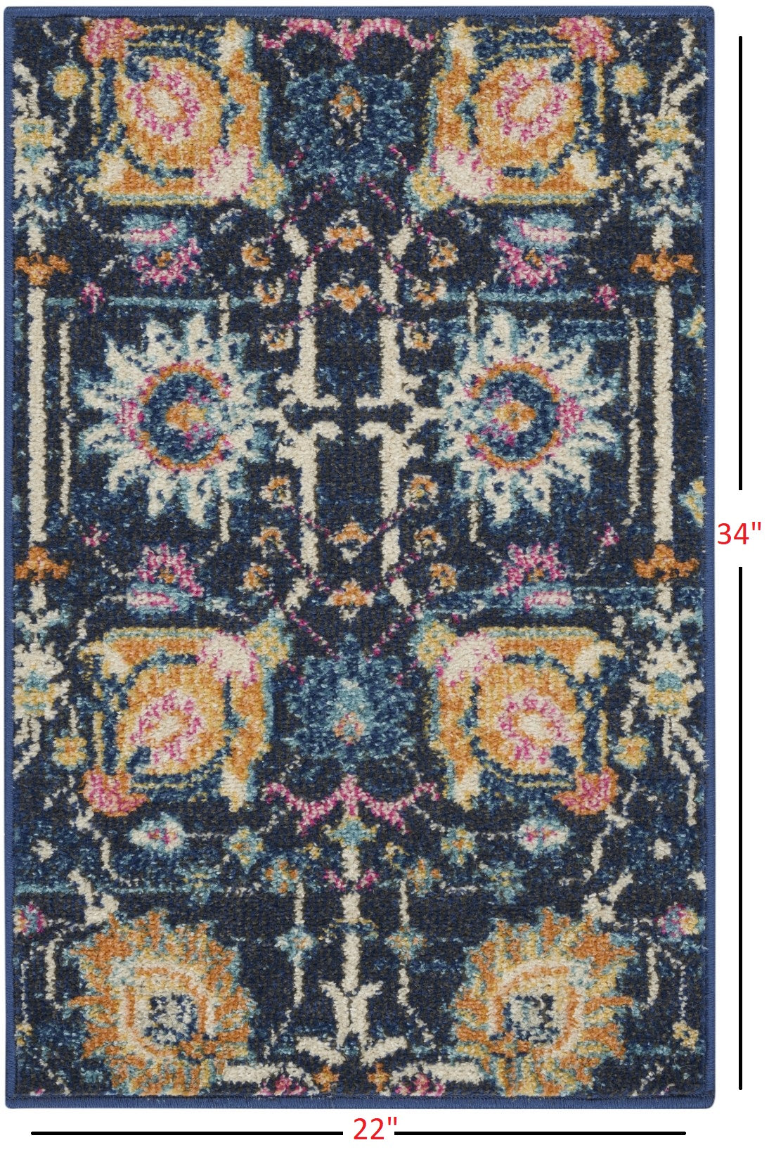 5' X 7' Navy Blue Floral Power Loom Area Rug