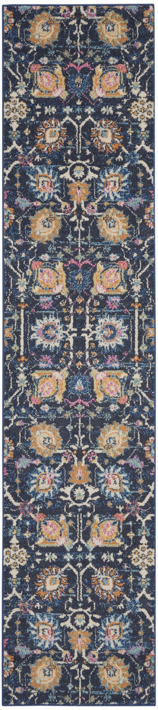 7' X 10' Navy Blue Floral Power Loom Area Rug