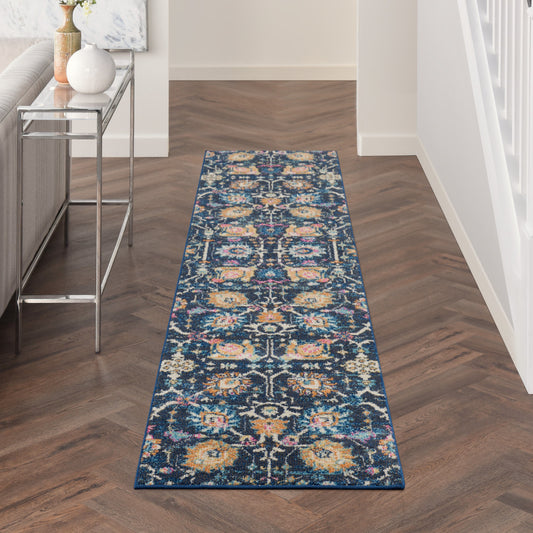 5' X 7' Navy Blue Floral Power Loom Area Rug