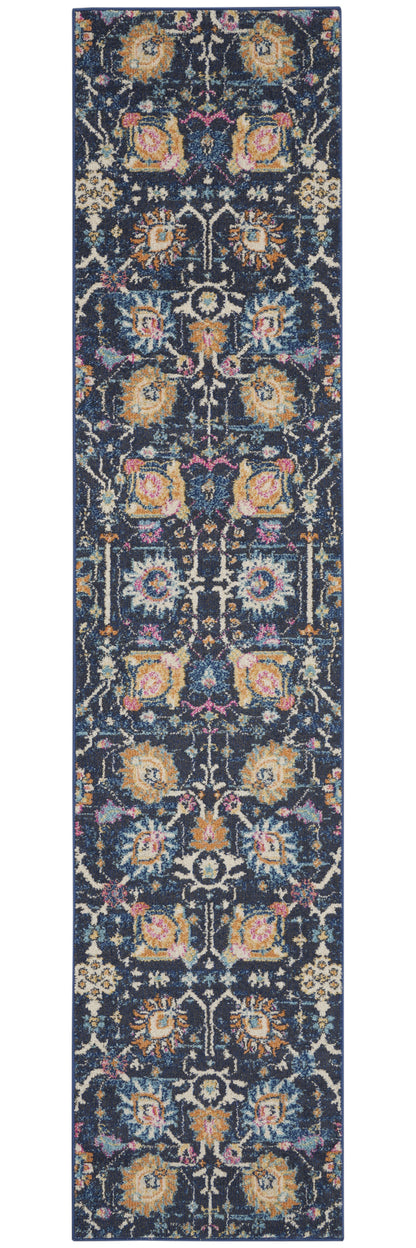 5' X 7' Navy Blue Floral Power Loom Area Rug