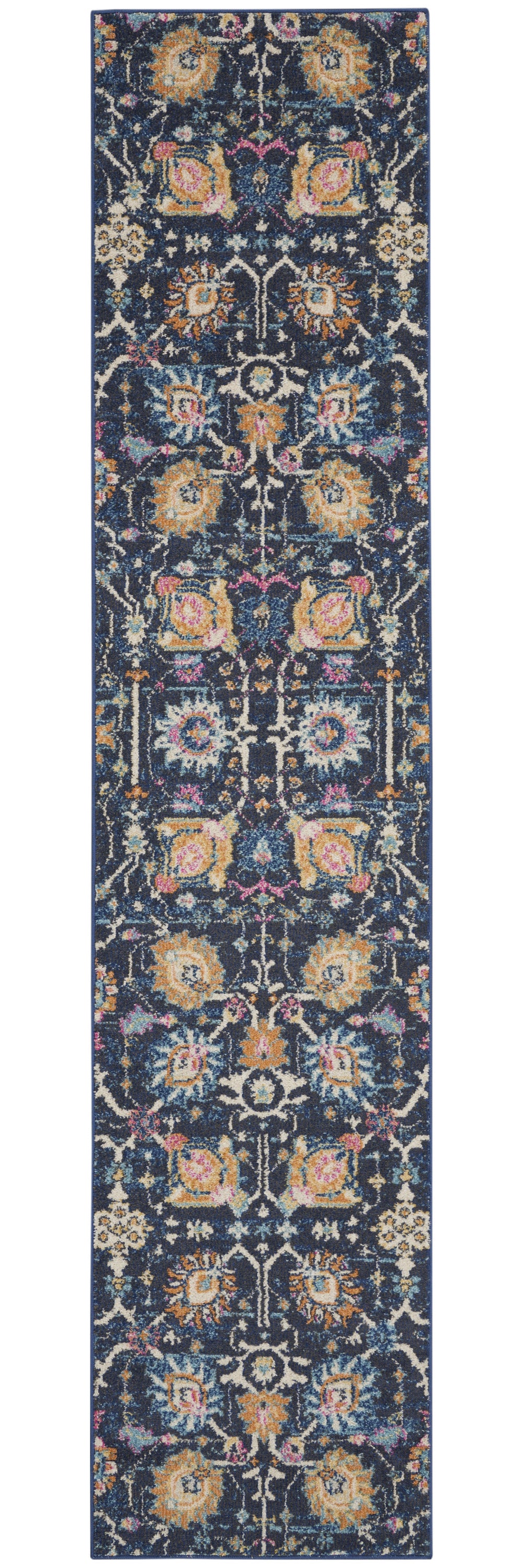 5' X 7' Navy Blue Floral Power Loom Area Rug