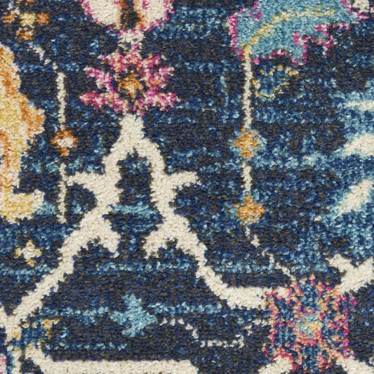 8' Navy Blue Floral Power Loom Runner Rug