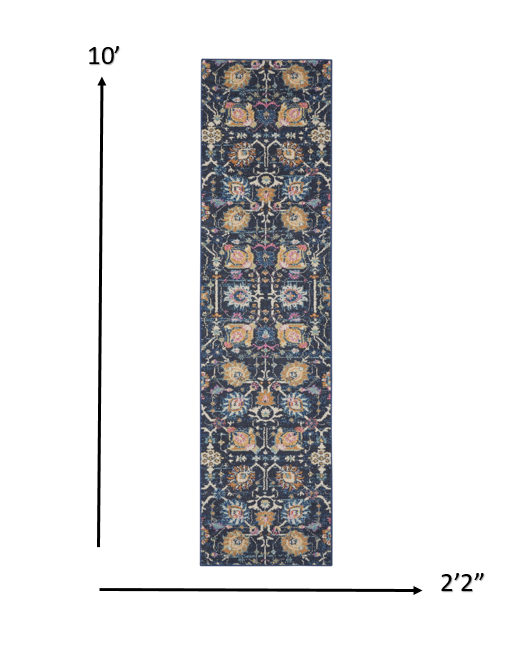 5' X 7' Navy Blue Floral Power Loom Area Rug