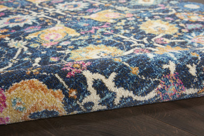 5' X 7' Navy Blue Floral Power Loom Area Rug