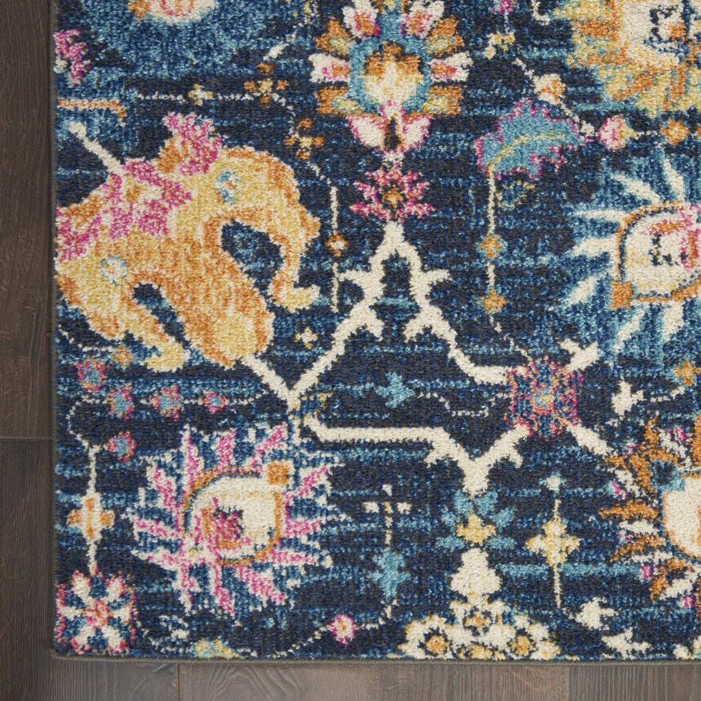 7' X 10' Navy Blue Floral Power Loom Area Rug