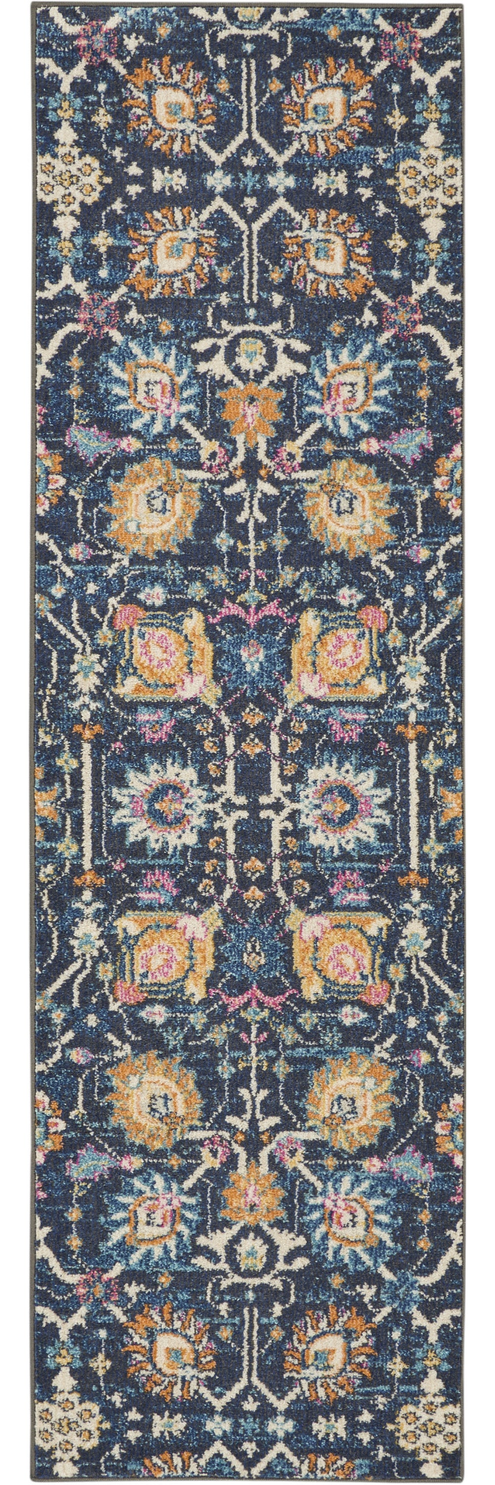 5' X 7' Navy Blue Floral Power Loom Area Rug