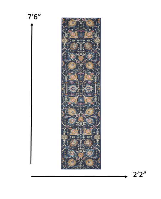 5' X 7' Navy Blue Floral Power Loom Area Rug