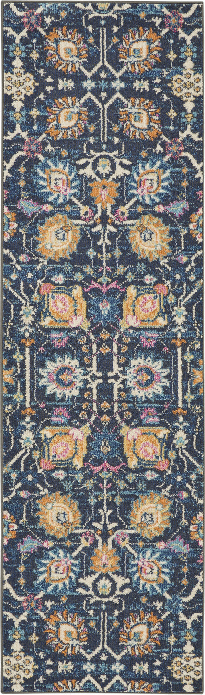 5' X 7' Navy Blue Floral Power Loom Area Rug