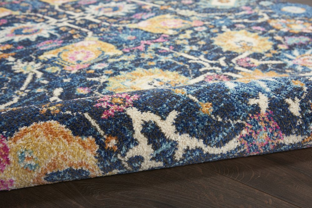 4' X 6' Navy Blue Yellow And Pink Floral Area Rug