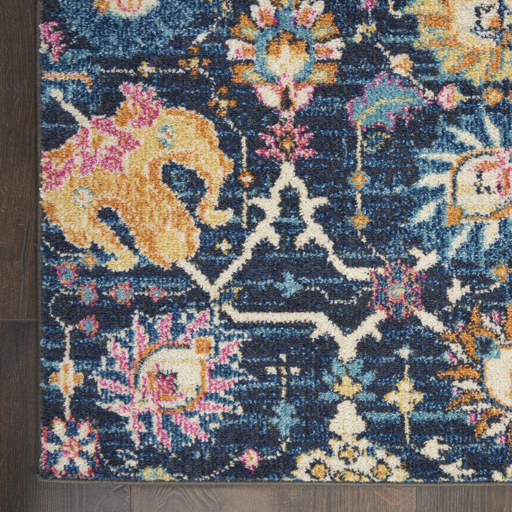 4' X 6' Navy Blue Floral Power Loom Area Rug