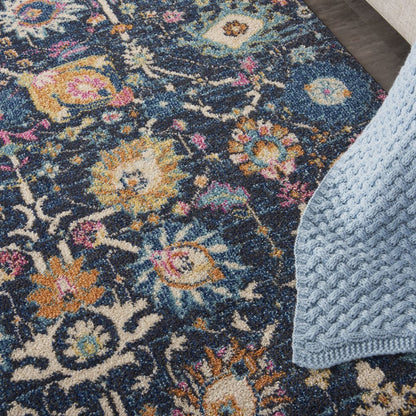 4' X 6' Navy Blue Yellow And Pink Floral Area Rug