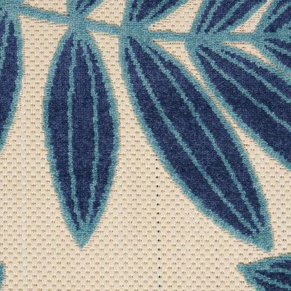 6' X 9' Blue And Ivory Floral Indoor Outdoor Area Rug