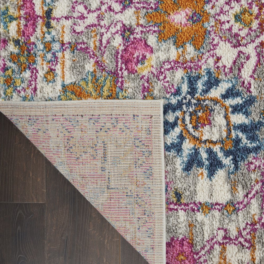 8' Silver Gray And Pink Floral Distressed Runner Rug