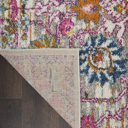 8' Silver Gray And Pink Floral Distressed Runner Rug