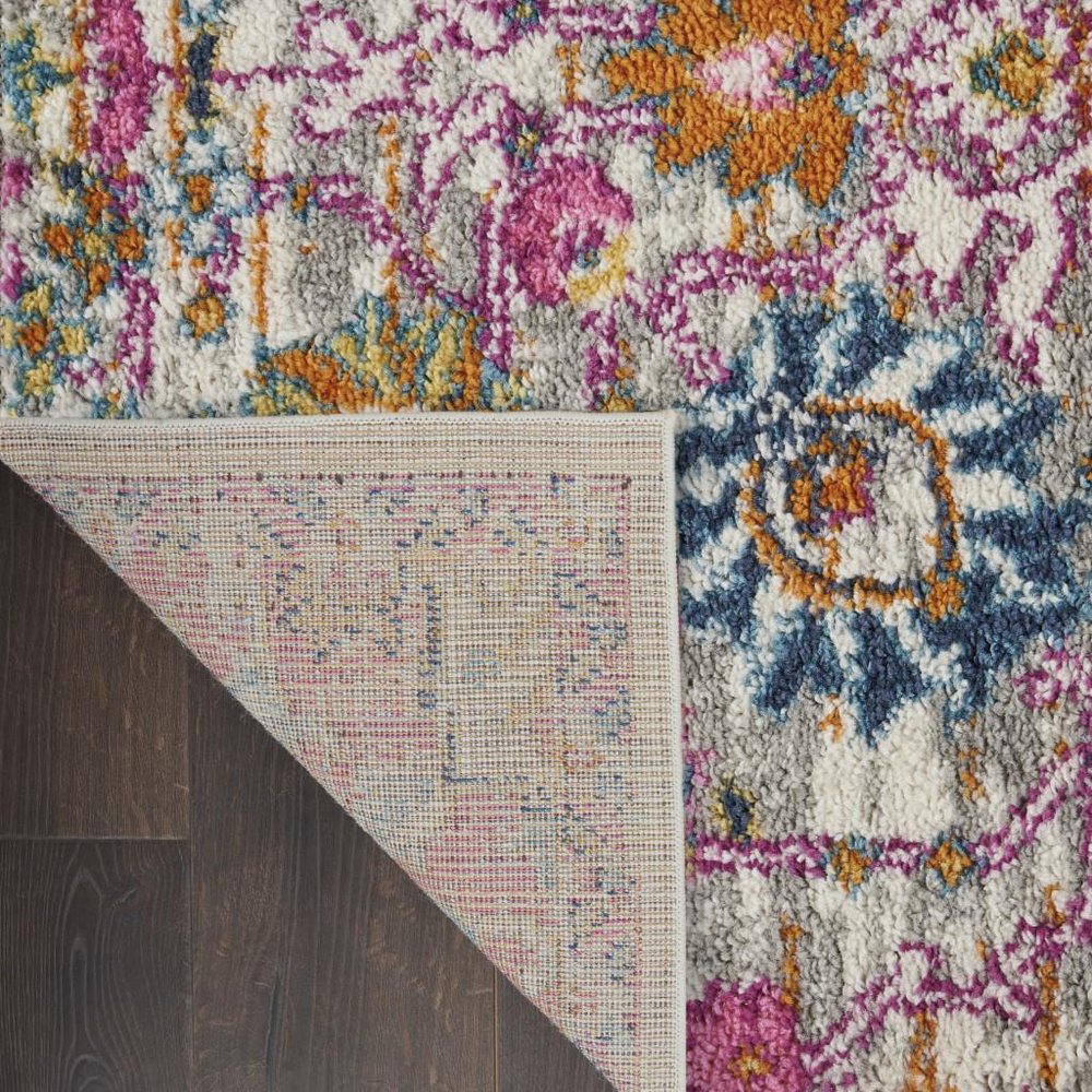 5' X 7' Gray And Pink Floral Distressed Area Rug
