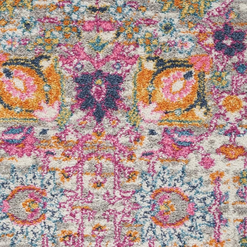 8' Silver Gray And Pink Floral Distressed Runner Rug