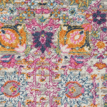 8' Silver Gray And Pink Floral Distressed Runner Rug