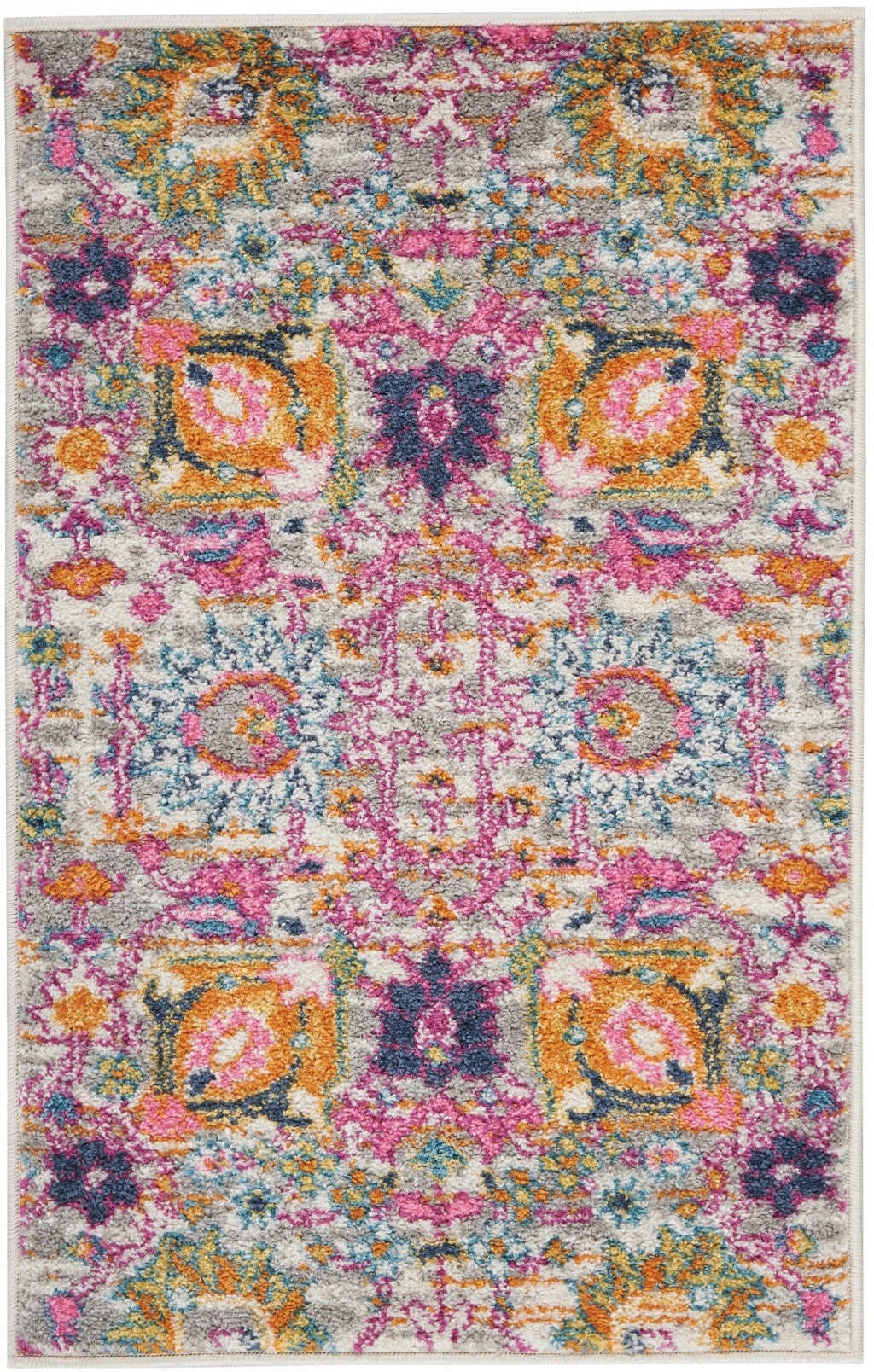 4' X 6' Silver Floral Power Loom Area Rug