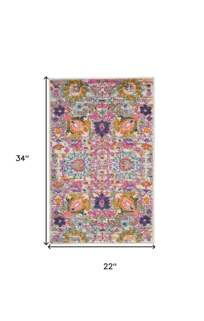 5' X 7' Gray And Pink Floral Distressed Area Rug