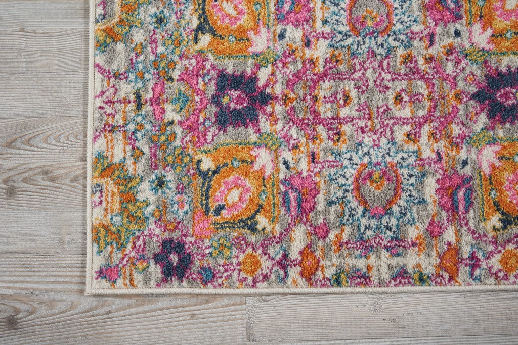 4' X 6' Silver Floral Power Loom Area Rug