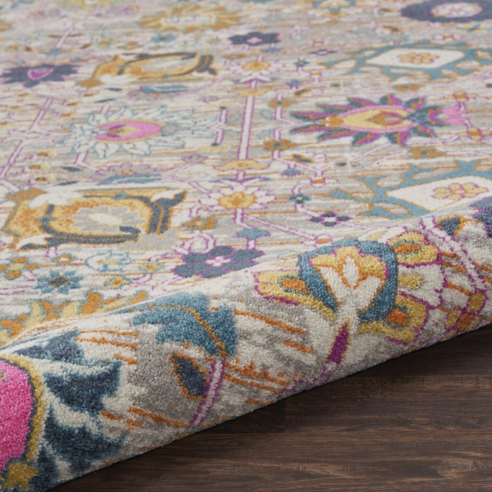 5' X 7' Gray And Pink Floral Distressed Area Rug