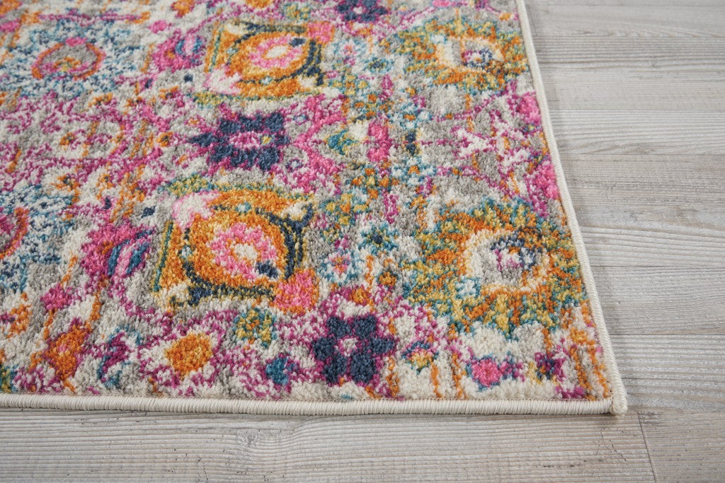 4' X 6' Silver Floral Power Loom Area Rug