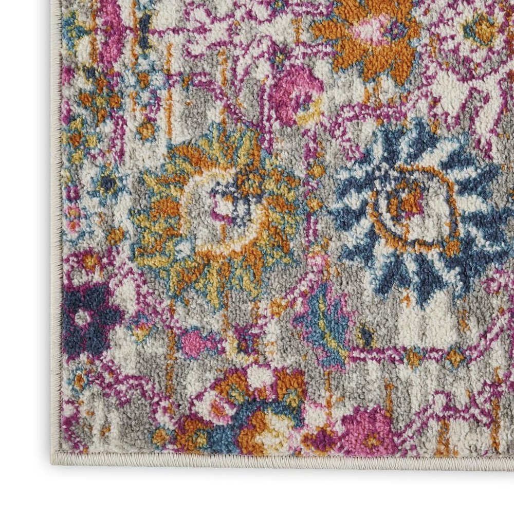 5' X 7' Gray And Pink Floral Distressed Area Rug