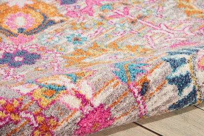 8' Silver Gray And Pink Floral Distressed Runner Rug