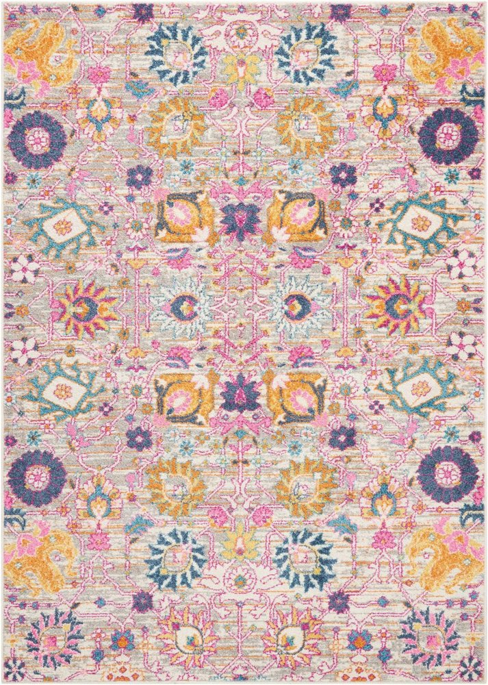 8' Silver Gray And Pink Floral Distressed Runner Rug