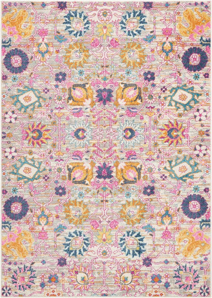 8' Silver Gray And Pink Floral Distressed Runner Rug