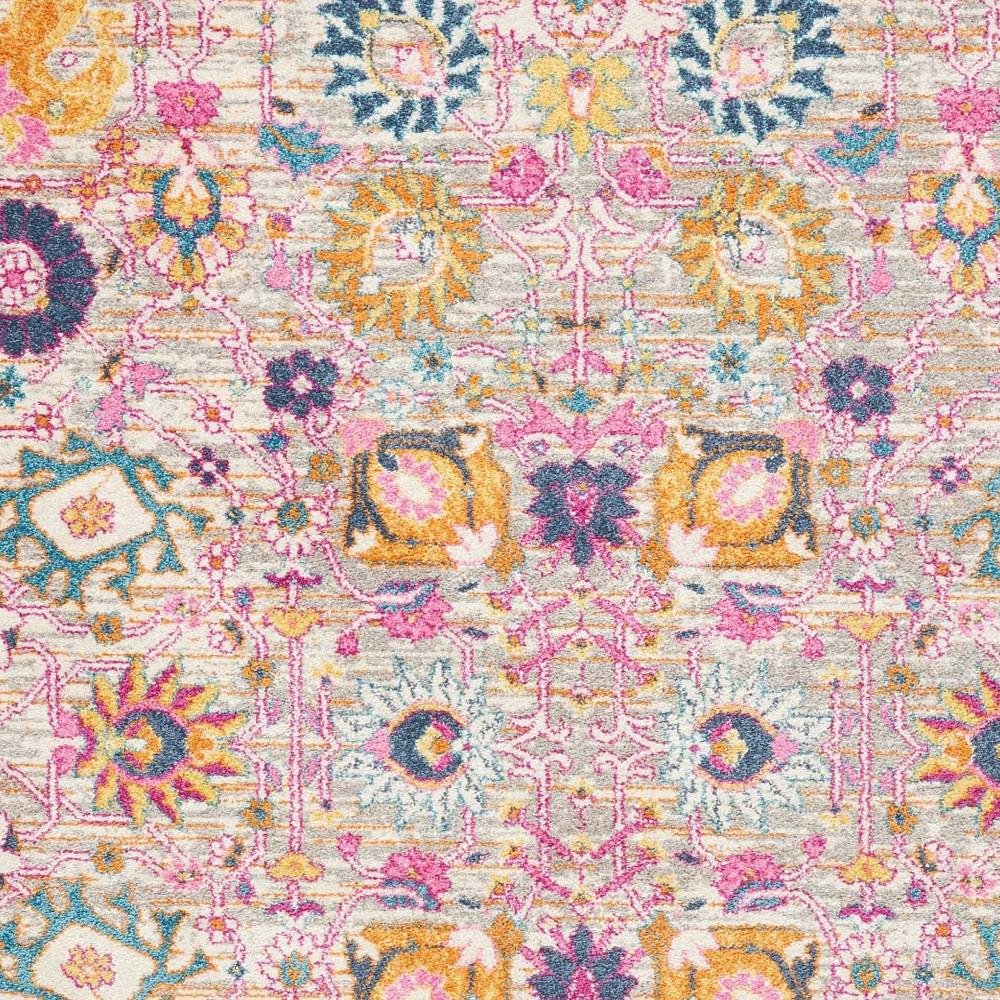 8' Silver Gray And Pink Floral Distressed Runner Rug