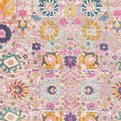 8' Silver Gray And Pink Floral Distressed Runner Rug