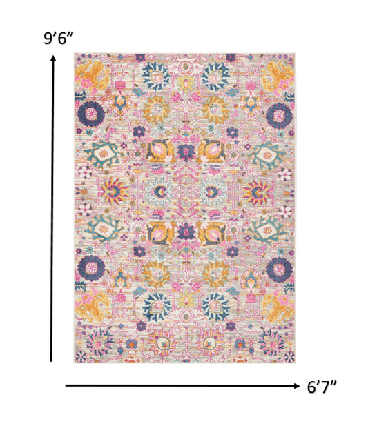 7' X 10' Silver Floral Power Loom Area Rug