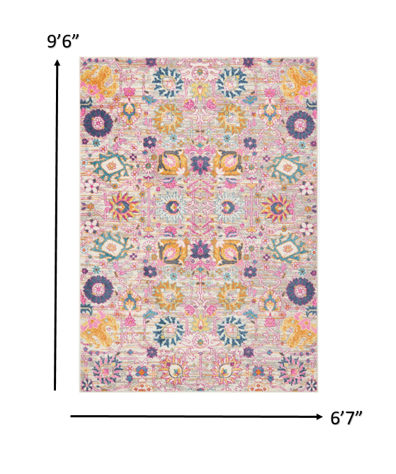 4' X 6' Silver Floral Power Loom Area Rug