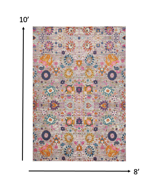 4' X 6' Silver Floral Power Loom Area Rug