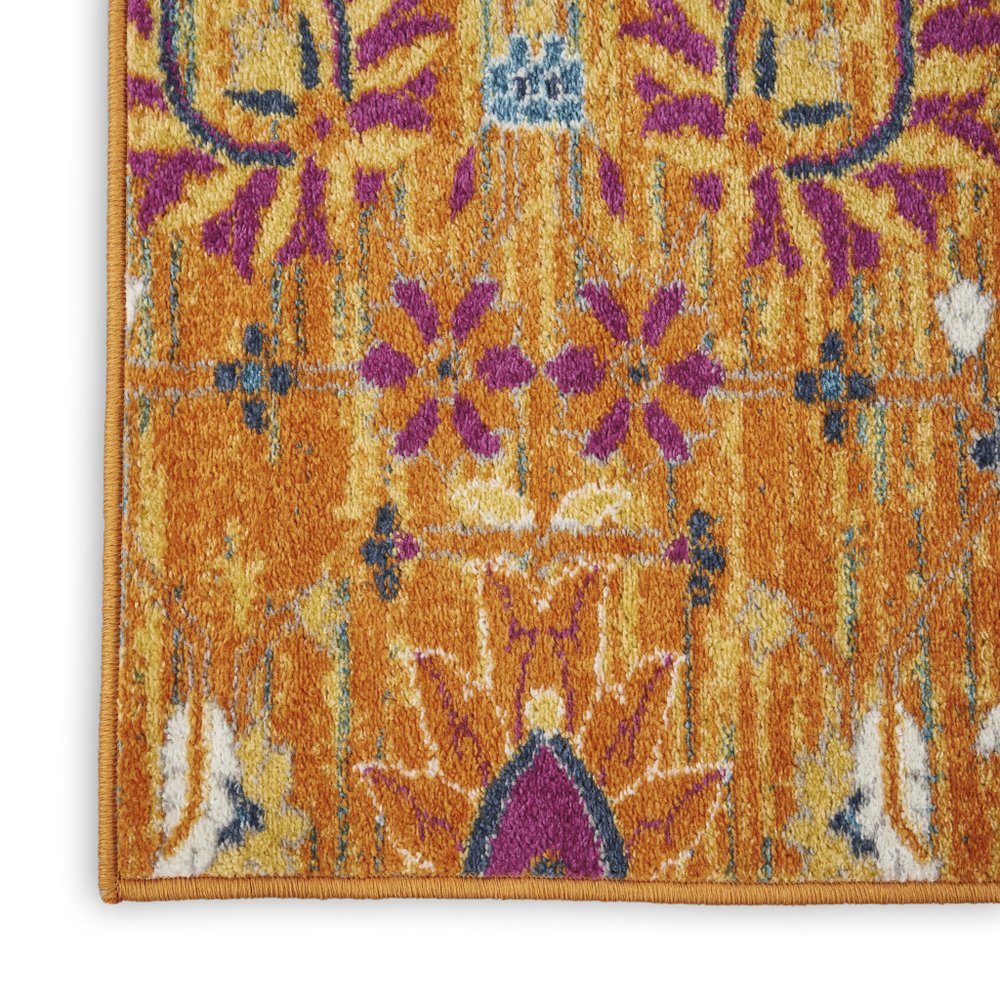 2' X 3' Blue And Orange Floral Distressed Area Rug