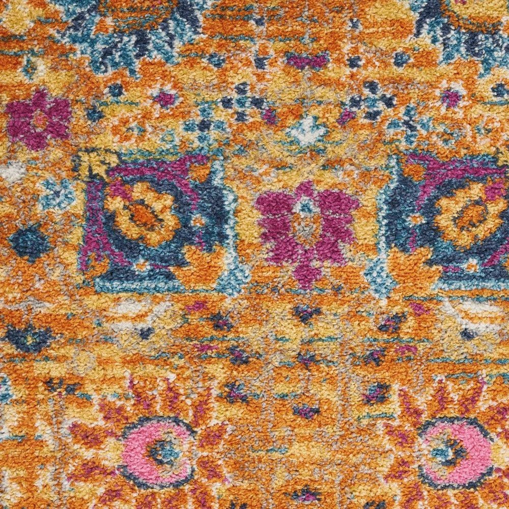 2' X 3' Blue And Orange Floral Distressed Area Rug