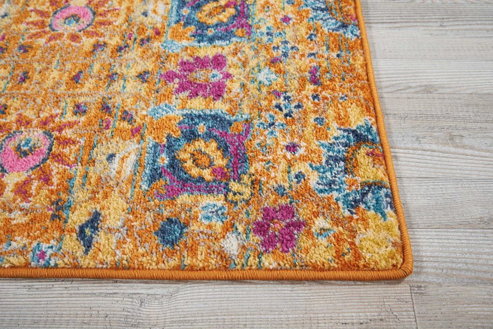 2' X 3' Blue And Orange Floral Distressed Area Rug