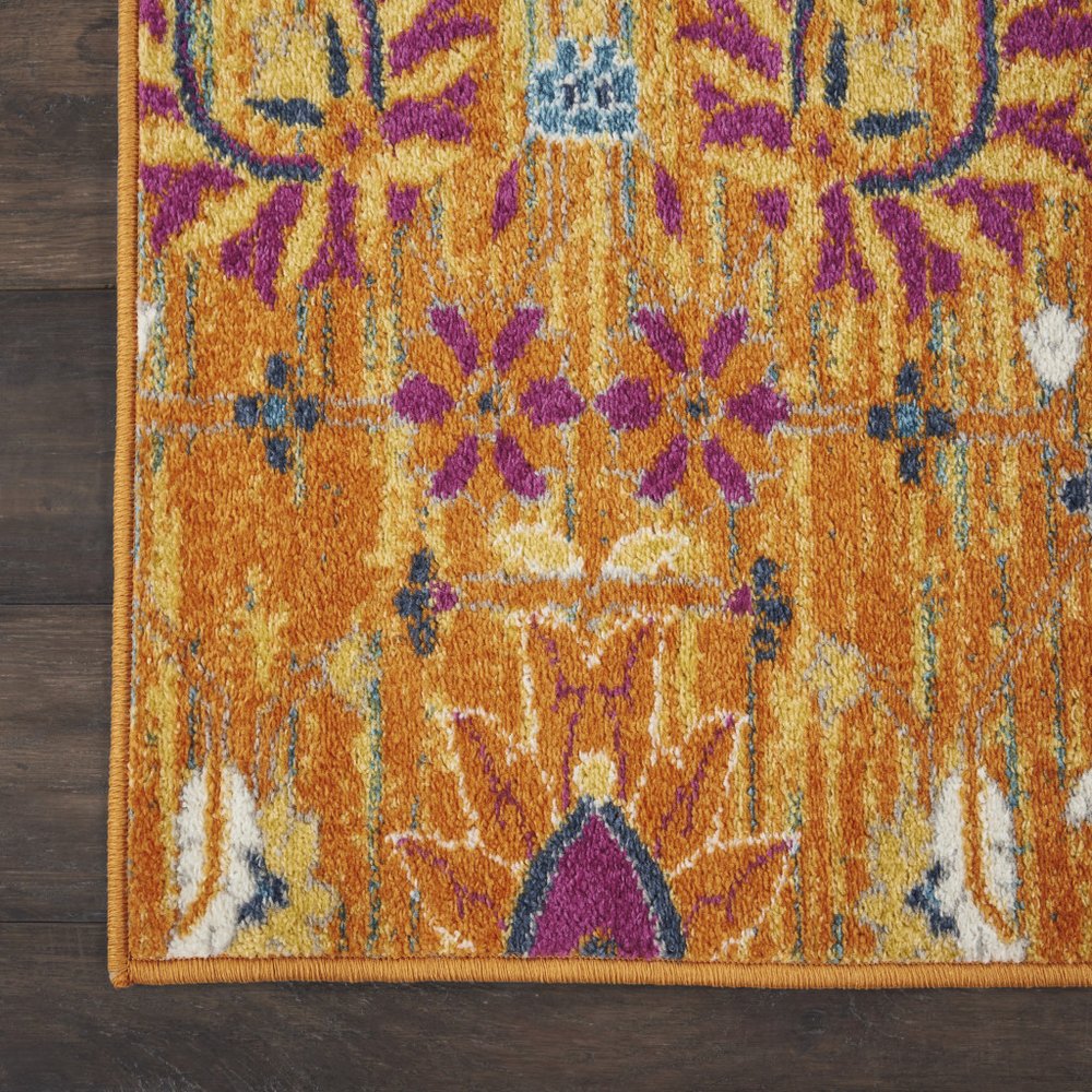 2' X 3' Blue And Orange Floral Distressed Area Rug