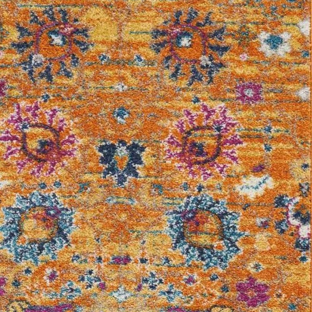 2' X 3' Blue And Orange Floral Distressed Area Rug
