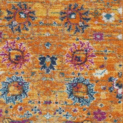 2' X 3' Blue And Orange Floral Distressed Area Rug