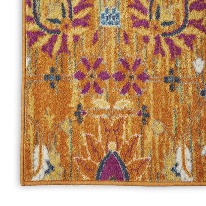2' X 3' Blue And Orange Floral Distressed Area Rug