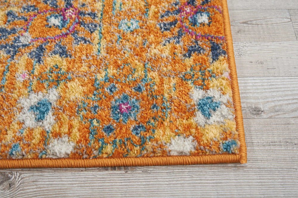 2' X 3' Blue And Orange Floral Distressed Area Rug