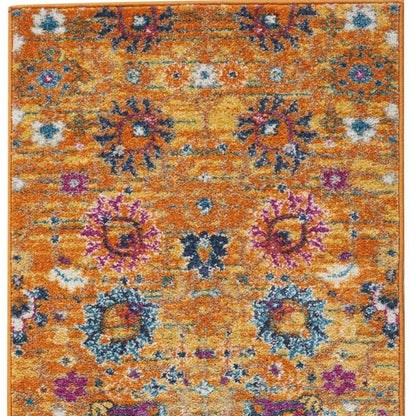 2' X 3' Blue And Orange Floral Distressed Area Rug
