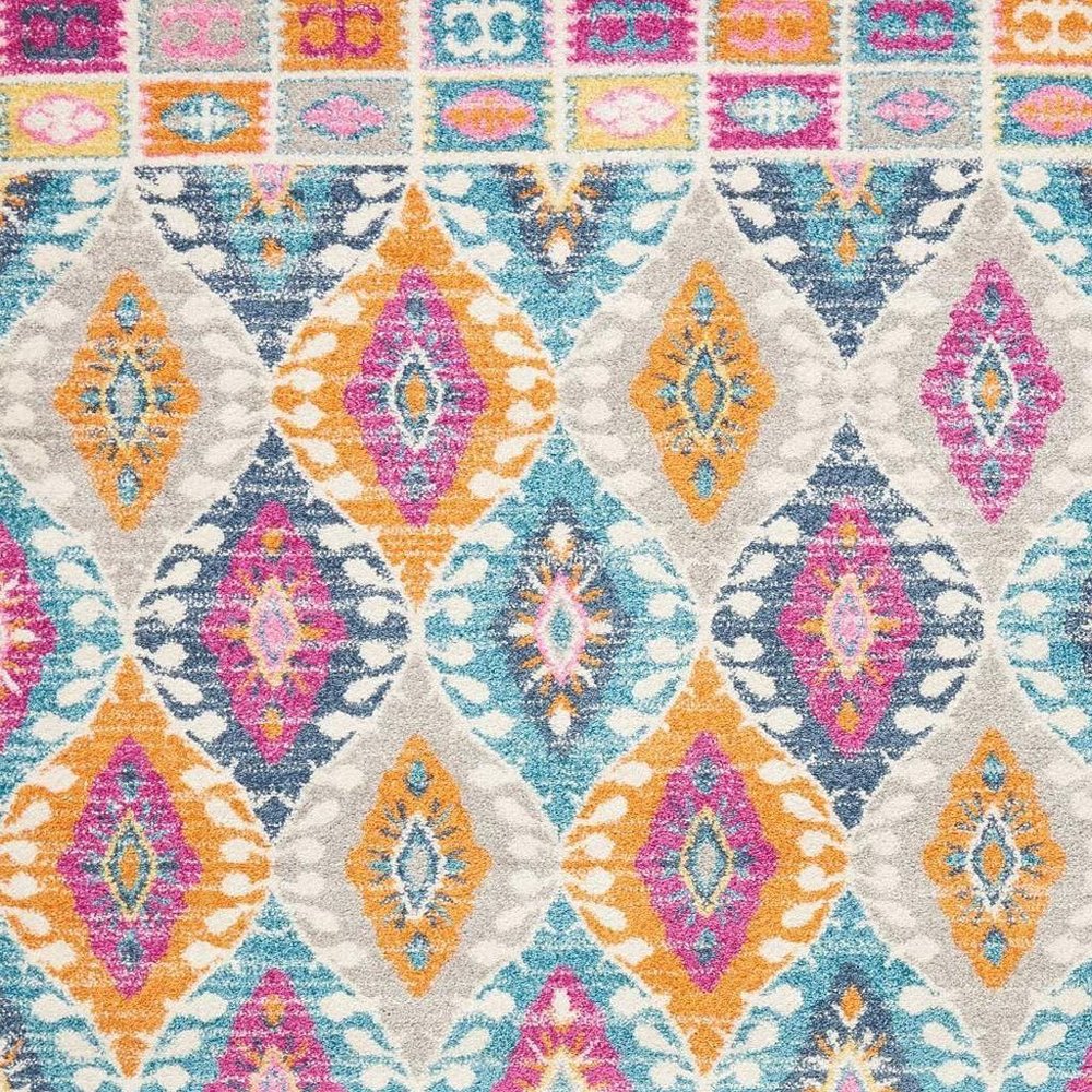 4' X 6' Gray Blue And Orange Ogee Distressed Area Rug