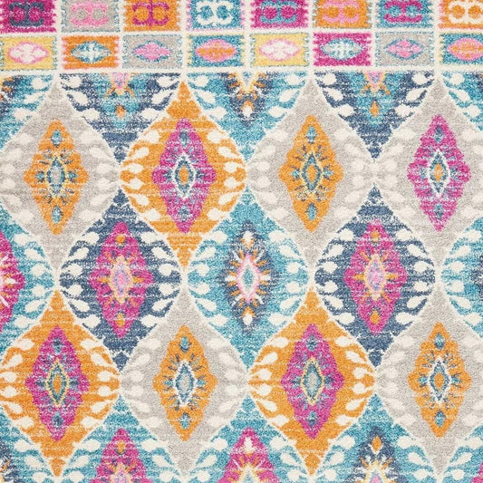 4' X 6' Gray Blue And Orange Ogee Distressed Area Rug