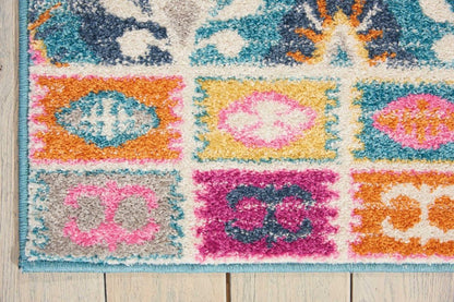 4' X 6' Gray Blue And Orange Ogee Distressed Area Rug