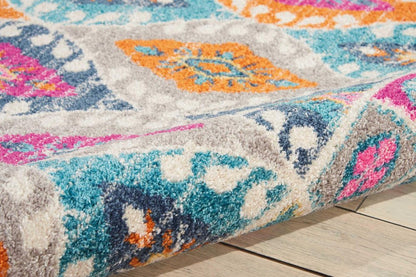 4' X 6' Gray Blue And Orange Ogee Distressed Area Rug