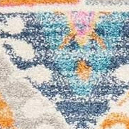 8' X 10' Gray Blue And Orange Ogee Distressed Area Rug