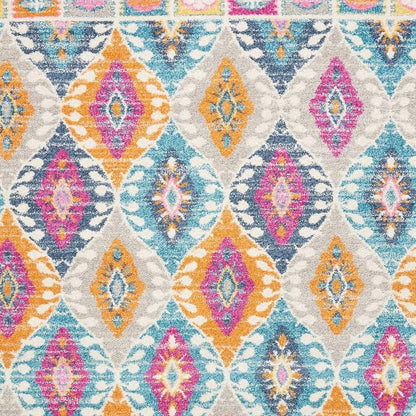 5' X 7' Gray Blue And Orange Ogee Distressed Area Rug